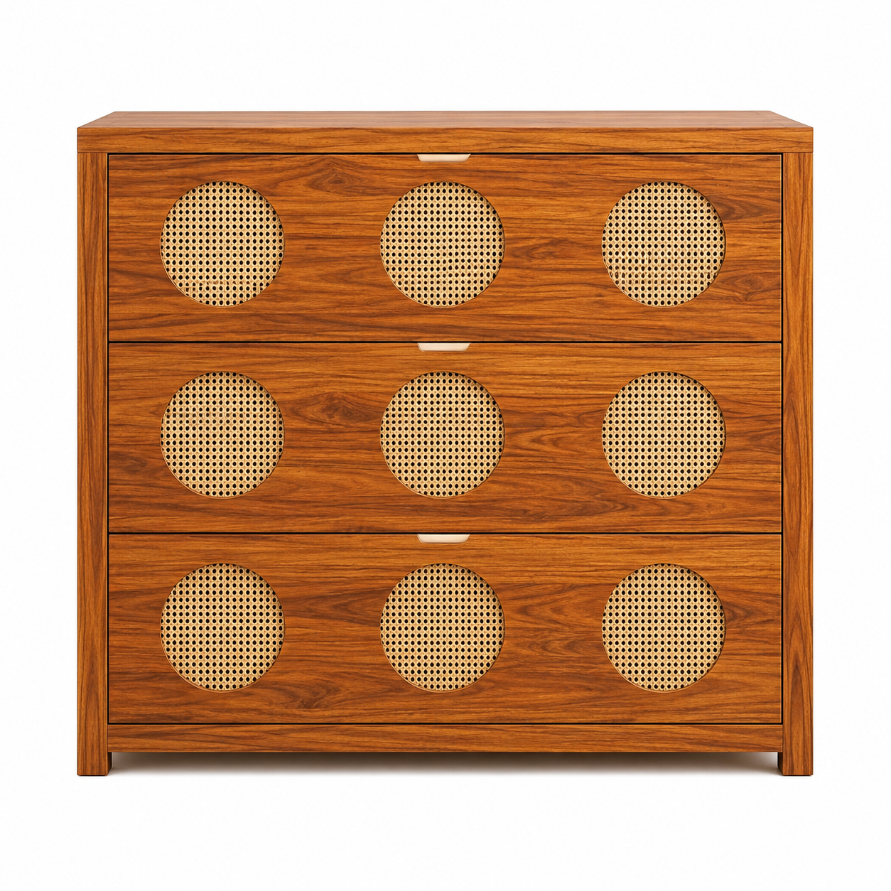 The RJ Art Sheesham Wood Chest of Drawers with Cane Panel Design and Spacious Storage Drawers