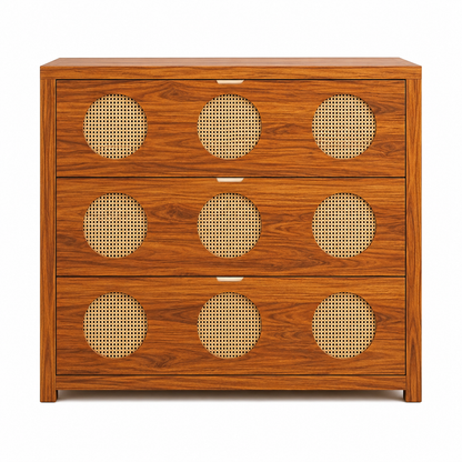 The RJ Art Sheesham Wood Chest of Drawers with Cane Panel Design and Spacious Storage Drawers