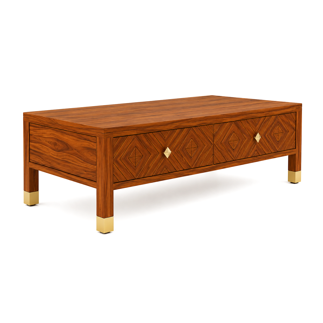 Luxury Wooden Coffee Table with Storage Drawers and Geometric Design
