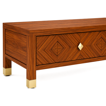 Luxury Wooden Coffee Table with Storage Drawers and Geometric Design
