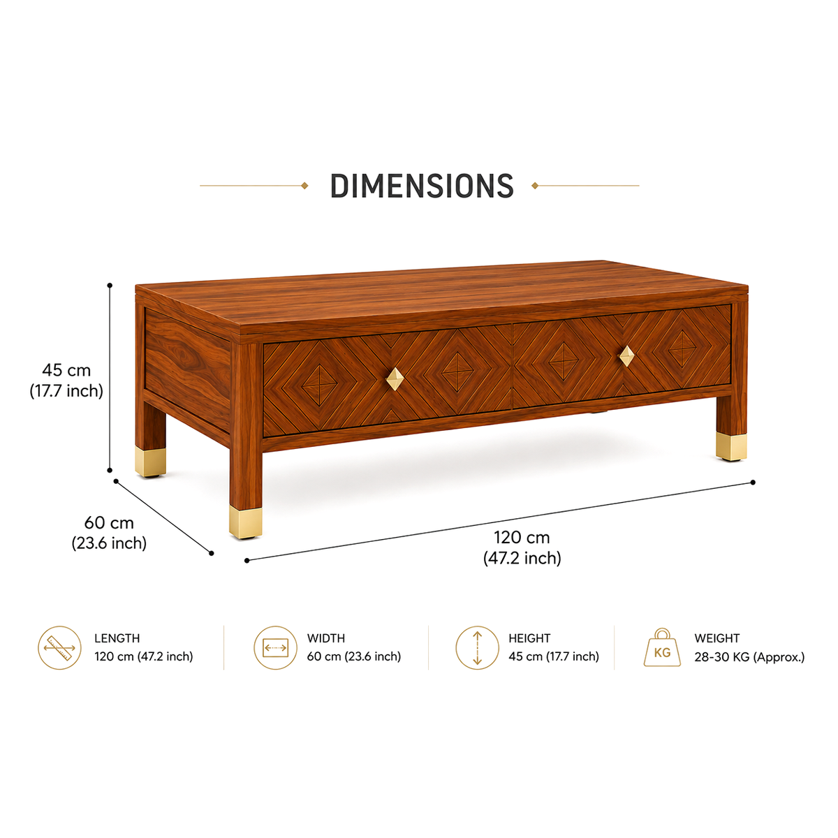 Luxury Wooden Coffee Table with Storage Drawers and Geometric Design
