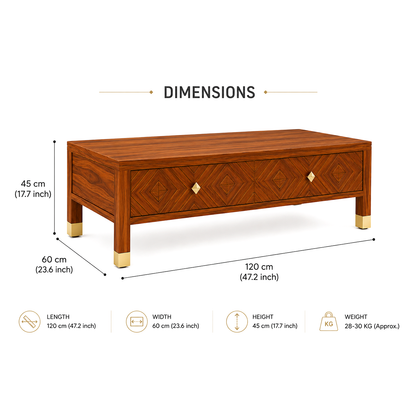 Luxury Wooden Coffee Table with Storage Drawers and Geometric Design
