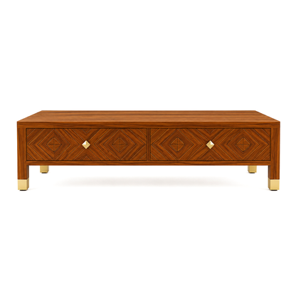 Luxury Wooden Coffee Table with Storage Drawers and Geometric Design
