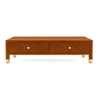 Wooden Rattan Coffee Table with Storage Drawers
