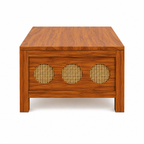The RJ Art Sheesham Wood Coffee Table with Decorative Cane Panel Accents and Spacious Tabletop