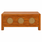 The RJ Art Sheesham Wood Coffee Table with Decorative Cane Panel Accents and Spacious Tabletop