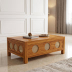 The RJ Art Sheesham Wood Coffee Table with Decorative Cane Panel Accents and Spacious Tabletop