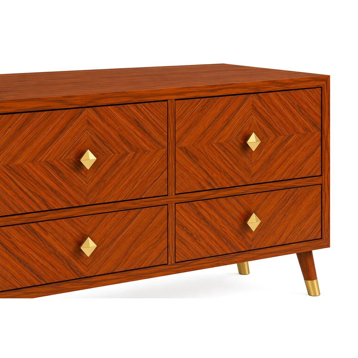 Wooden Console Table with 6 Drawers and Diamond Pattern Design
