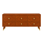 Wooden Console Table with 6 Drawers and Diamond Pattern Design
