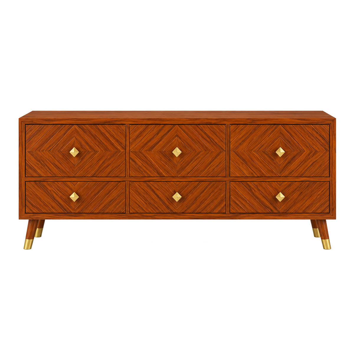 Wooden Console Table with 6 Drawers and Diamond Pattern Design
