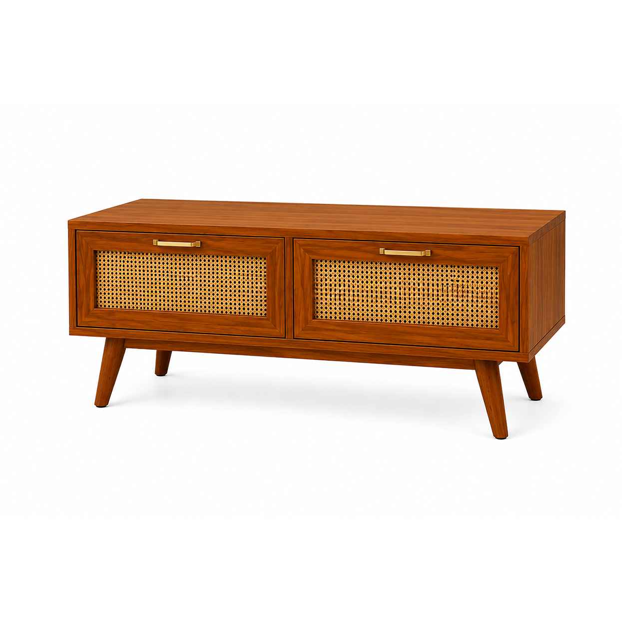 Wooden Rattan TV Unit with Storage Drawers
