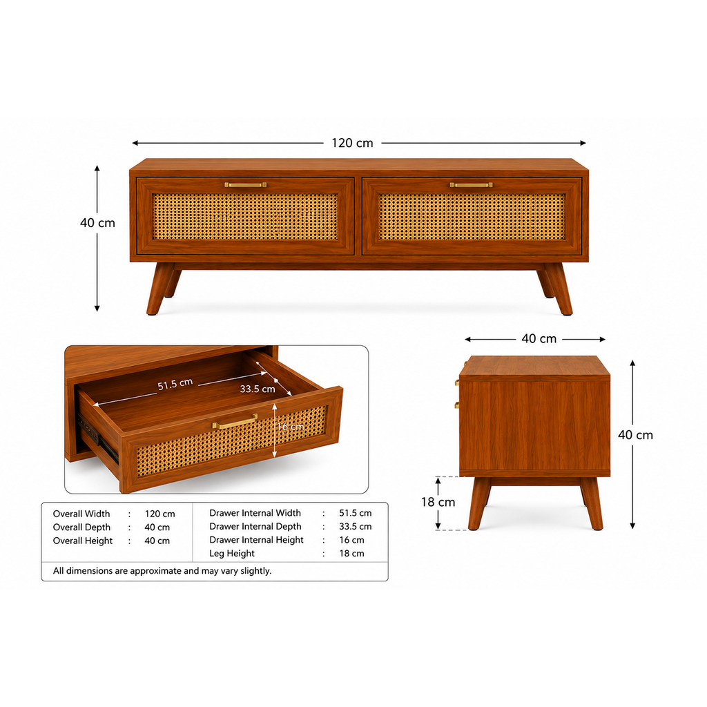 Wooden Rattan TV Unit with Storage Drawers
