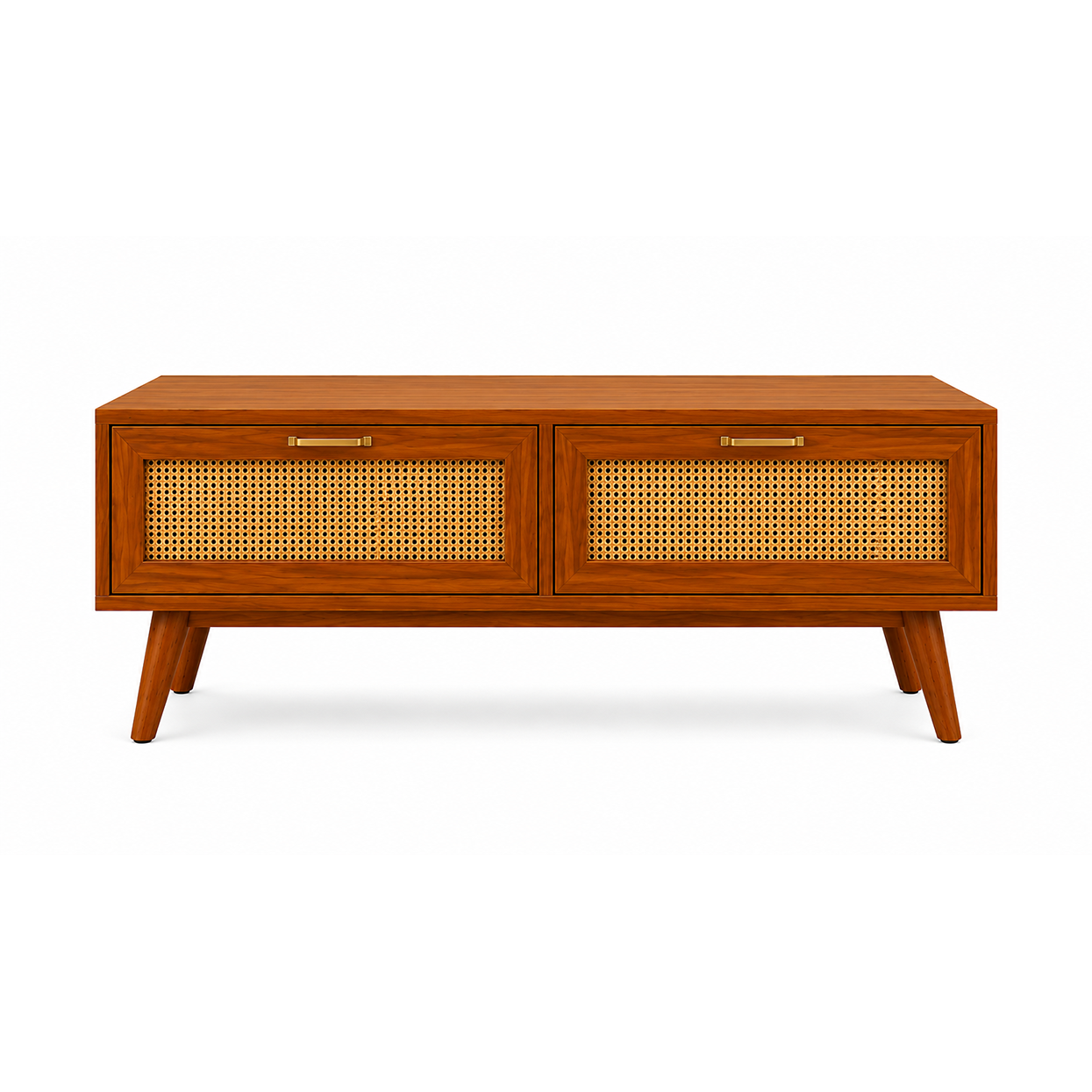 Wooden Rattan TV Unit with Storage Drawers
