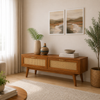 Wooden Rattan TV Unit with Storage Drawers

