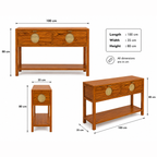 The RJ Art Sheesham Wood Console Table with Drawers, Open Shelf and Cane Panel Accents
