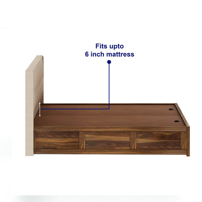 Oslen Sheesham Bed With Box Storage & Eifle Style Upholstered Headboard-3 Years Warranty(Luxe Edition)