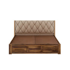 Oslen Solid Sheesham Wood Bed With Box Storage & Eifle Style Upholstered Headboard-3 years Warranty(LUXE EDITION)