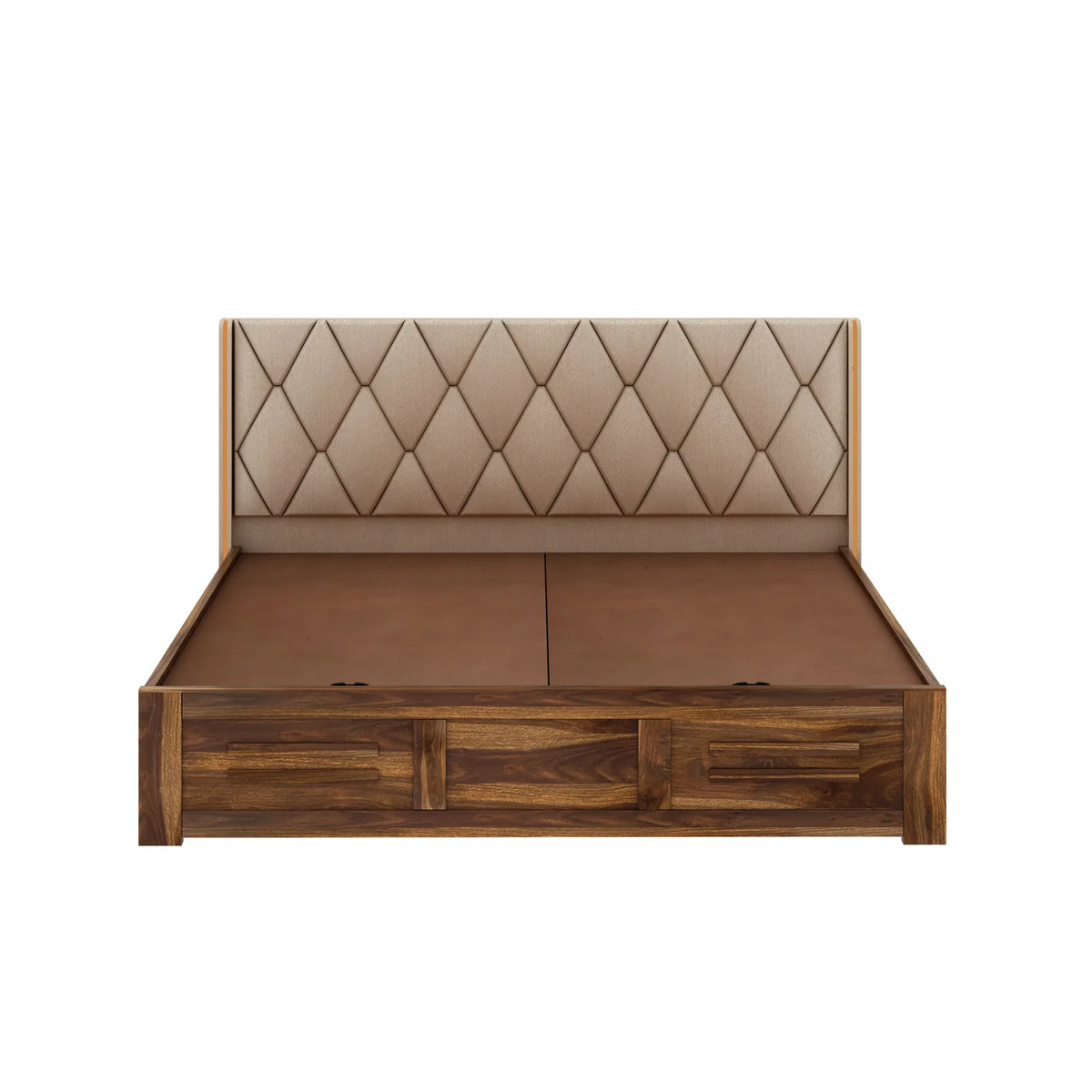 Oslen Sheesham Bed With Box Storage & Eifle Style Upholstered Headboard-3 Years Warranty(Luxe Edition)