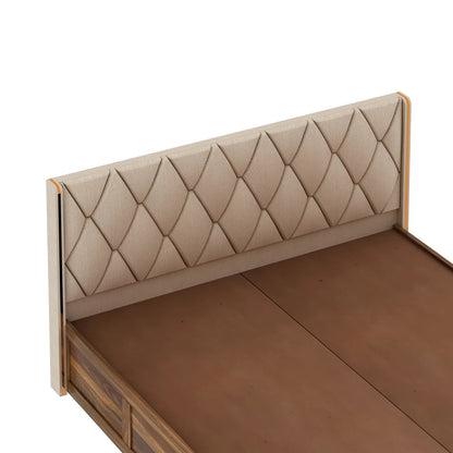Oslen Sheesham Bed With Box Storage & Eifle Style Upholstered Headboard-3 Years Warranty(Luxe Edition)