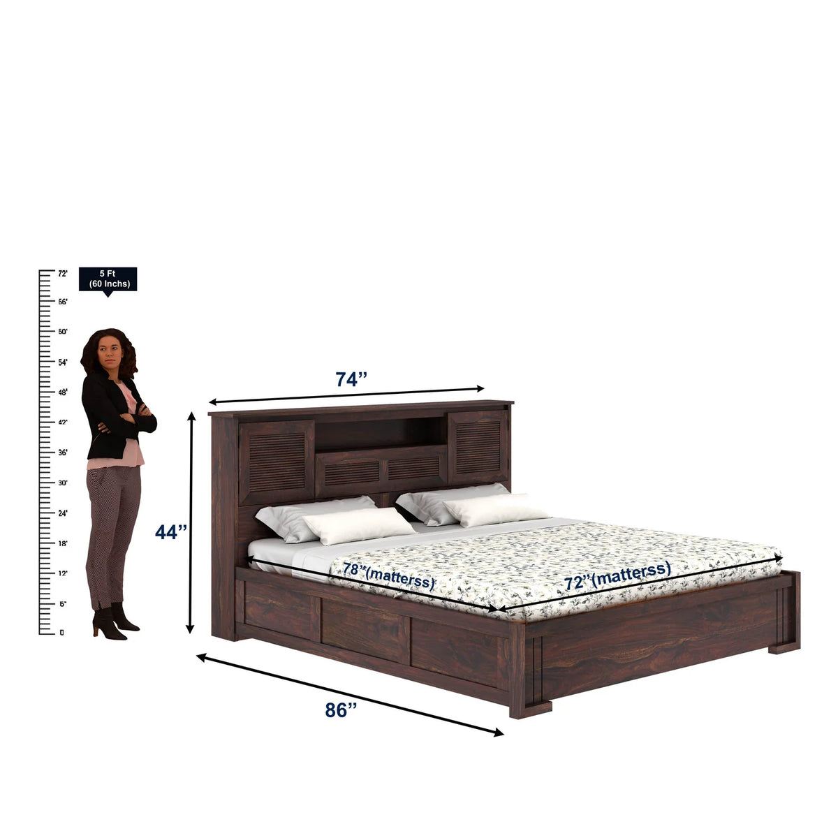 Maharaja Groove Sheesham Bed With Box And Headboard Storage - 3 Years Warranty