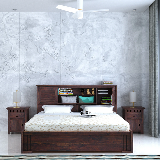 Maharaja Groove Sheesham Bed With Box And Headboard Storage - 3 Years Warranty