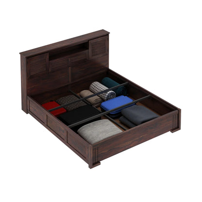 Maharaja Groove Sheesham Bed With Box And Headboard Storage - 3 Years Warranty