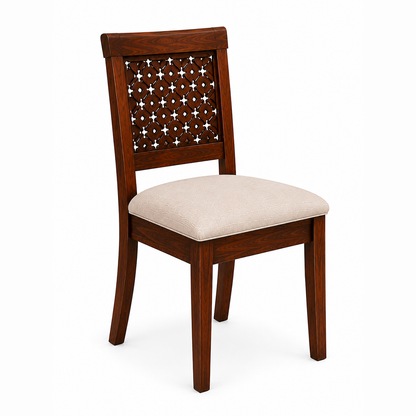 The RJ Art Sheesham Wood 6 Seater Dining Table Set with Upholstered Chairs in Walnut Finish