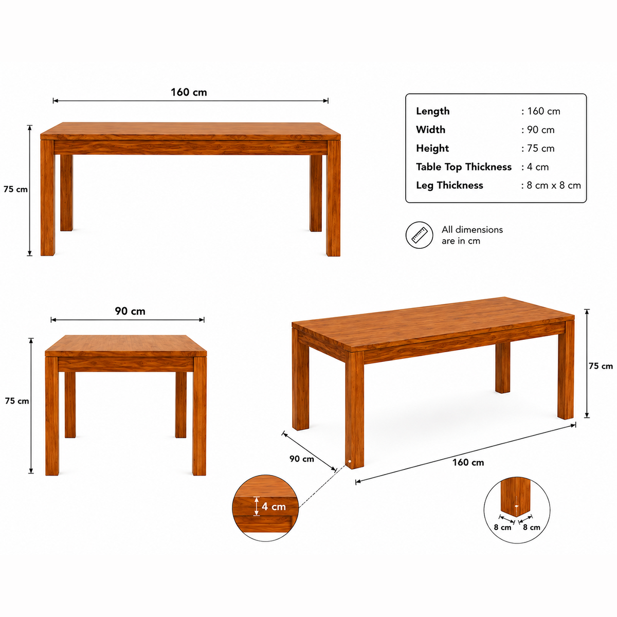 The RJ Art Sheesham Wood 8 Seater Dining Table with Solid Wood Construction and Natural Finish