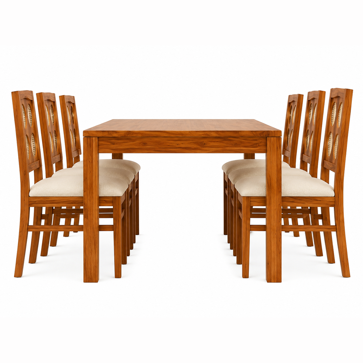 The RJ Art Sheesham Wood 8 Seater Dining Table with Solid Wood Construction and Natural Finish