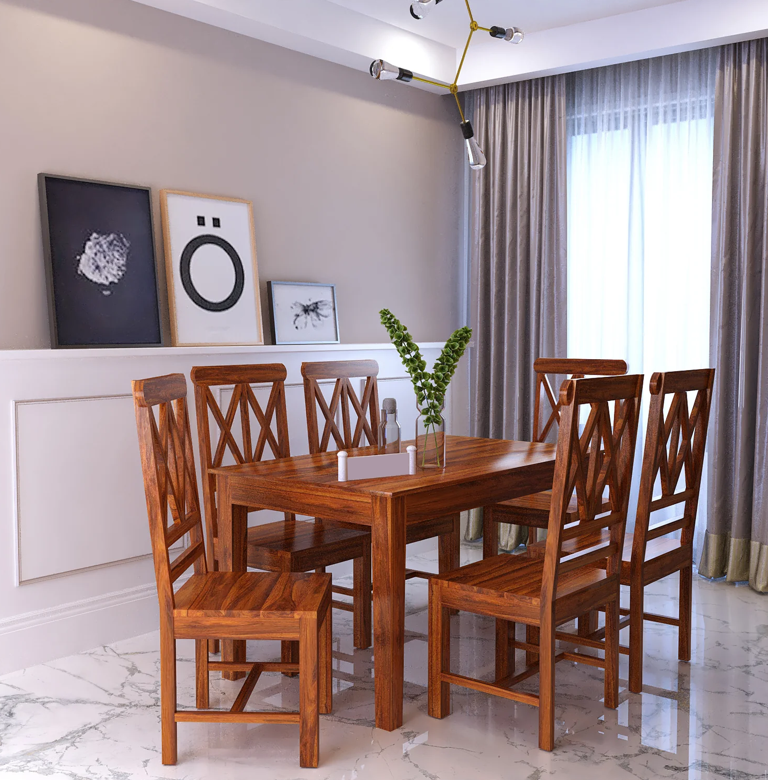 Orlena Solid Sheesham Wood 6 Seater Dining Table Set - 3 Years Warranty