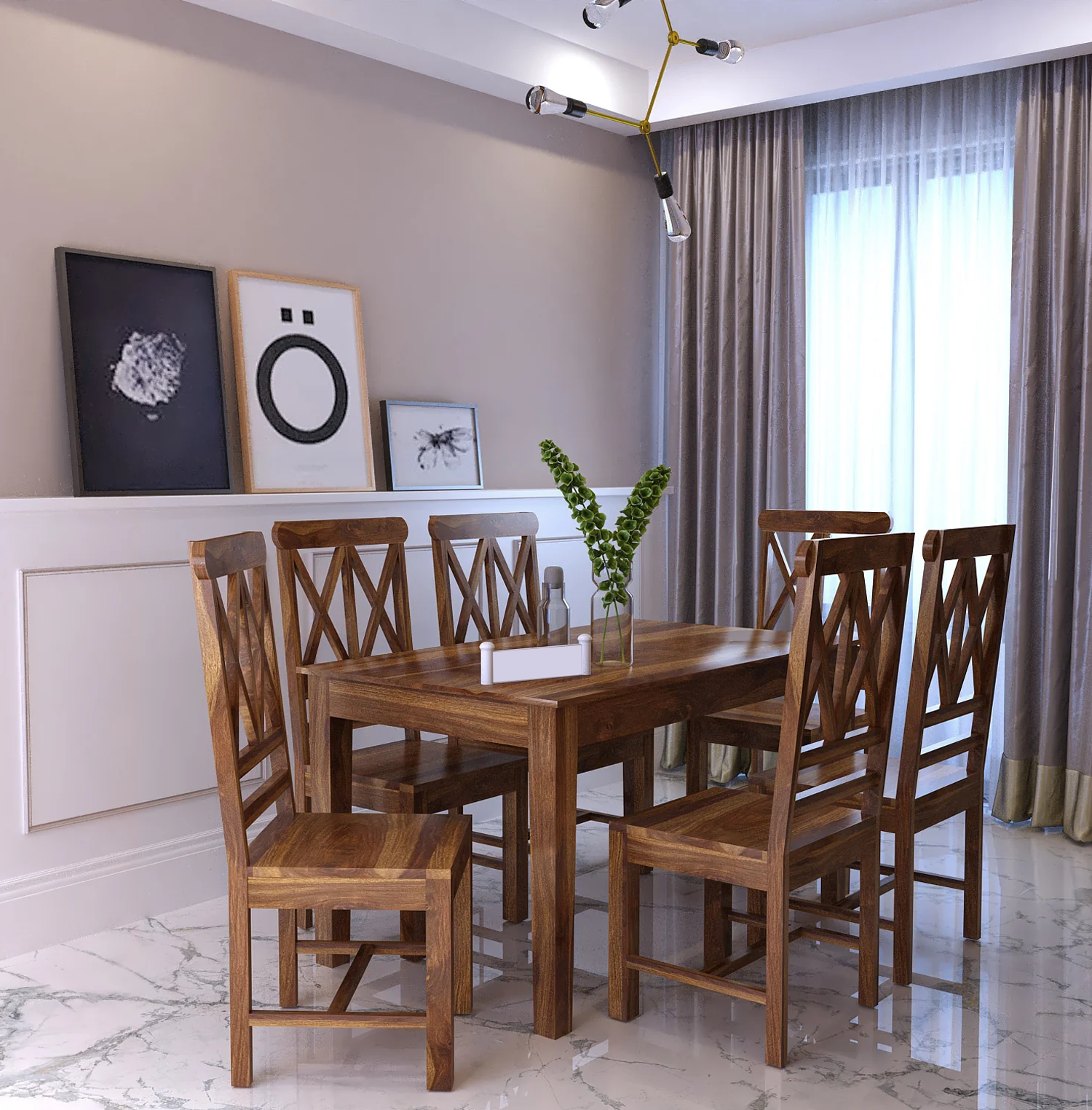 Orlena Solid Sheesham Wood 6 Seater Dining Table Set - 3 Years Warranty