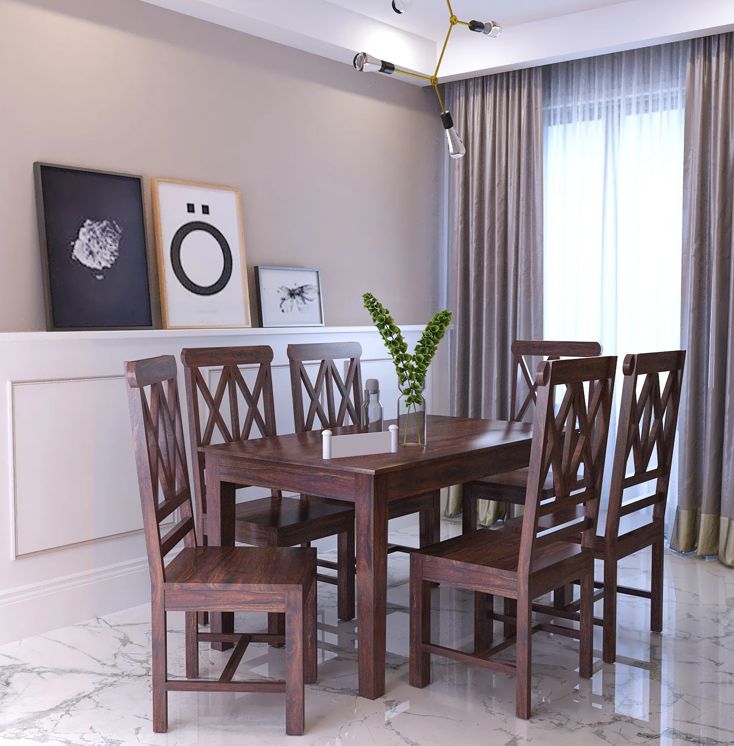 Orlena Solid Sheesham Wood 6 Seater Dining Table Set - 3 Years Warranty