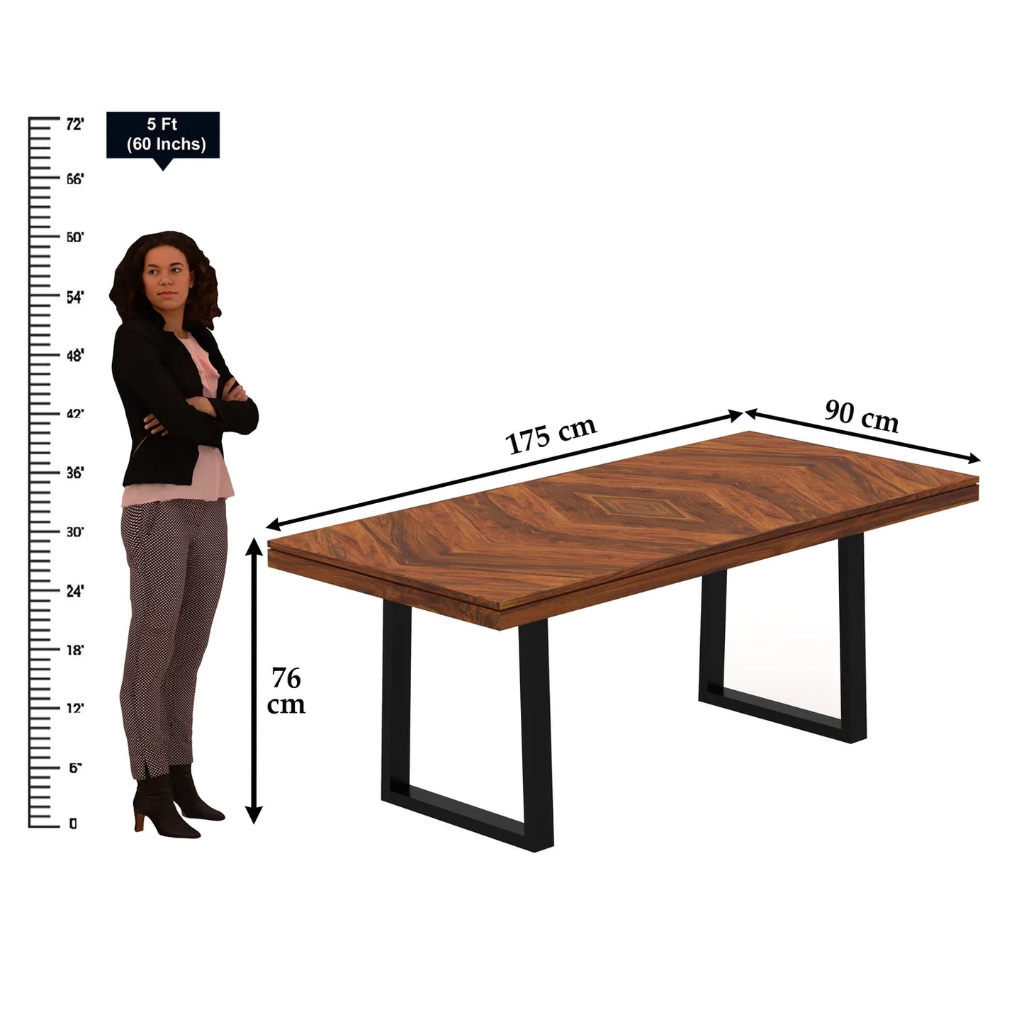 Marvello Sheesham 6 Seater Dining Set With Iron Legs(Wave Detailing Top) - 3 Years Warranty