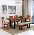 Marvello Solid Sheesham Wood 6 Seater Dining Set With Iron Legs(Wave Detailing Top) - 3 Years Warranty