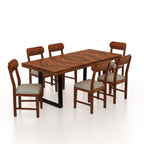 Marvello Solid Sheesham Wood 6 Seater Dining Set With Iron Legs(Wave Detailing Top) - 3 Years Warranty