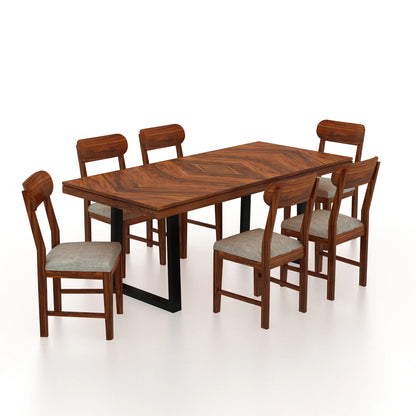 Marvello Sheesham 6 Seater Dining Set With Iron Legs(Wave Detailing Top) - 3 Years Warranty