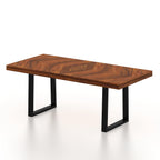 Marvello Solid Sheesham Wood 6 Seater Dining Set With Iron Legs(Wave Detailing Top) - 3 Years Warranty