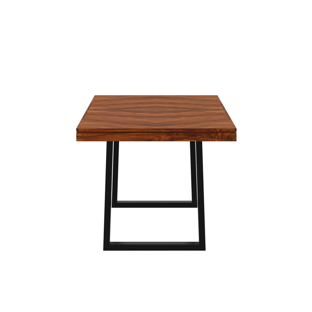 Marvello Solid Sheesham Wood 6 Seater Dining Set With Iron Legs(Wave Detailing Top) - 3 Years Warranty