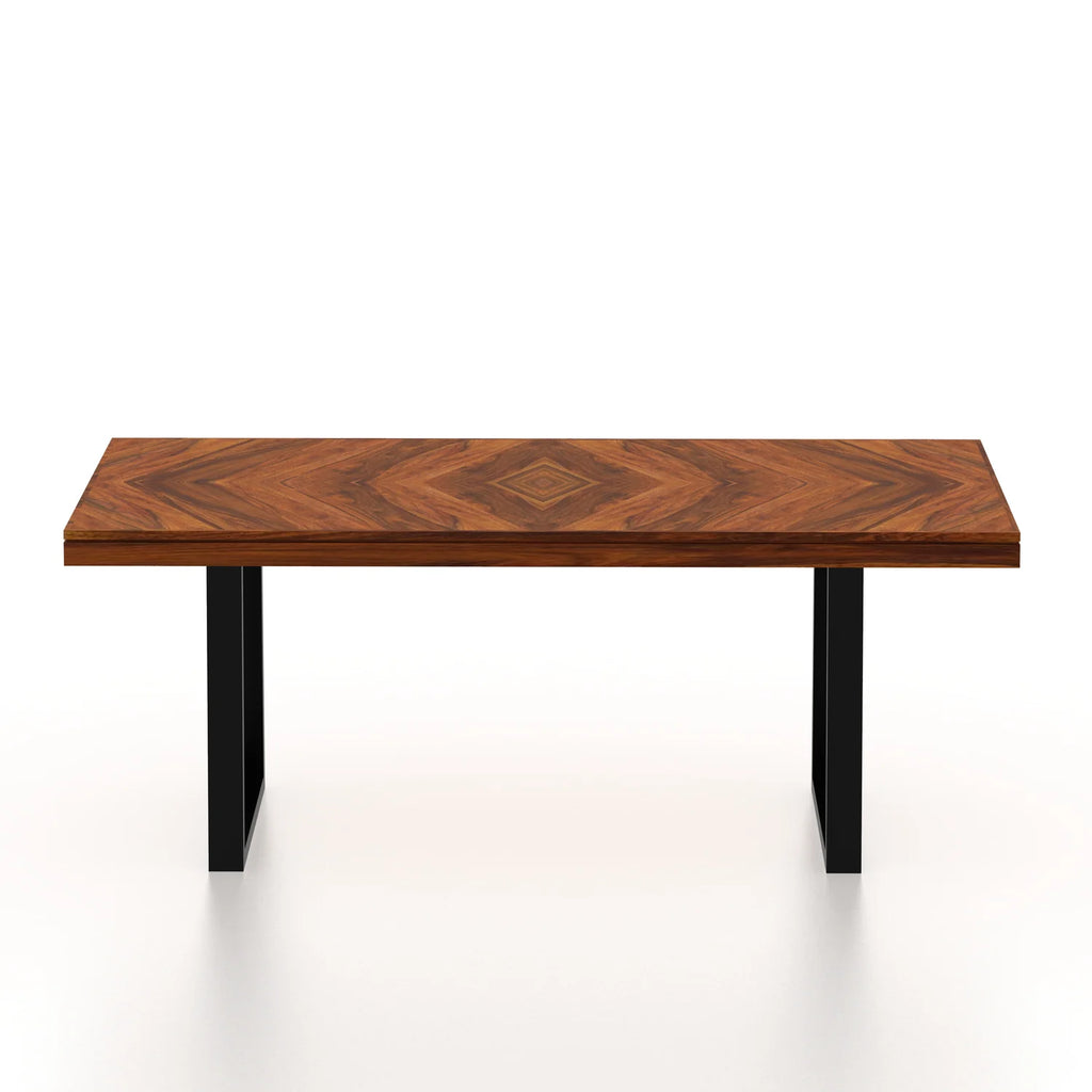 Marvello Solid Sheesham Wood 6 Seater Dining Set With Iron Legs(Wave Detailing Top) - 3 Years Warranty