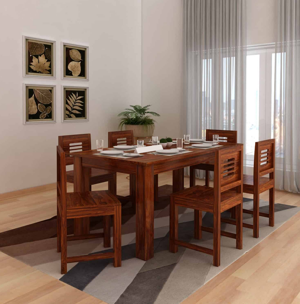 Merlox Solid Sheesham Wood 6 Seater Dining Table Set - 3 Years Warranty