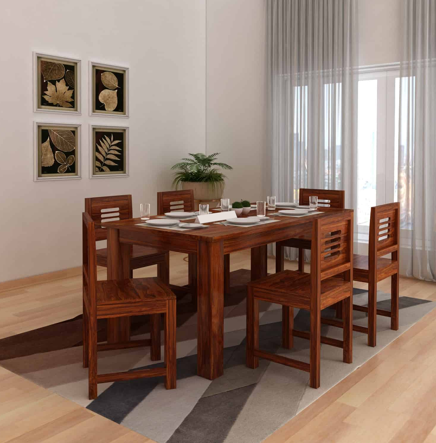 Merlox Solid Sheesham Wood 6 Seater Dining Table Set - 3 Years Warranty