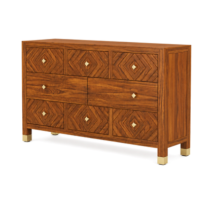 Wooden Rattan Chest of Drawers with Three Storage Drawers
