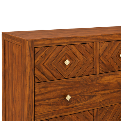Wooden Rattan Chest of Drawers with Three Storage Drawers
