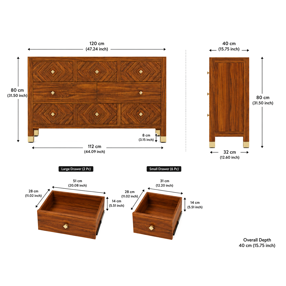 Wooden Rattan Chest of Drawers with Three Storage Drawers
