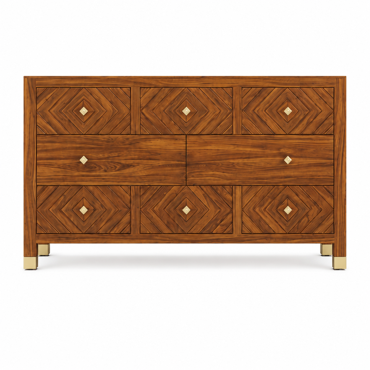 Wooden Rattan Chest of Drawers with Three Storage Drawers
