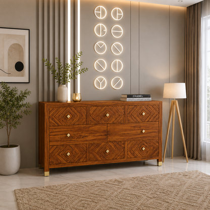 Wooden Rattan Chest of Drawers with Three Storage Drawers
