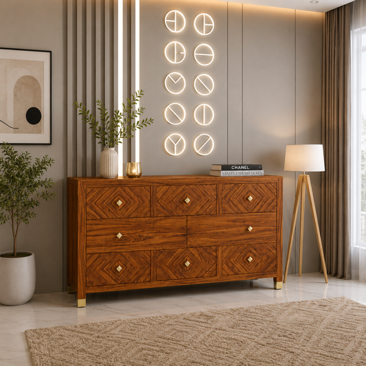 Wooden Rattan Chest of Drawers with Three Storage Drawers
