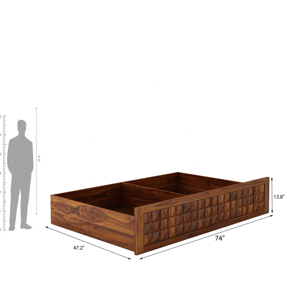 Treso Diamond Sheesham Bed With Half Box And Trolly Storage - 3 Years Warranty
