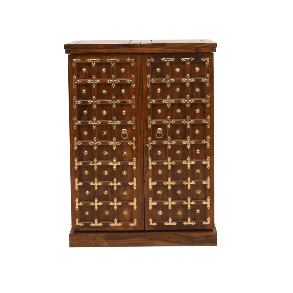 Rjart Sheesham Regular Brass Design Home Bar Cabinet