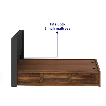 Oslen Sheesham Bed With Box Storage & Fabrio Style Upholstered Headboard-3 Years Warranty(Luxe Edition)